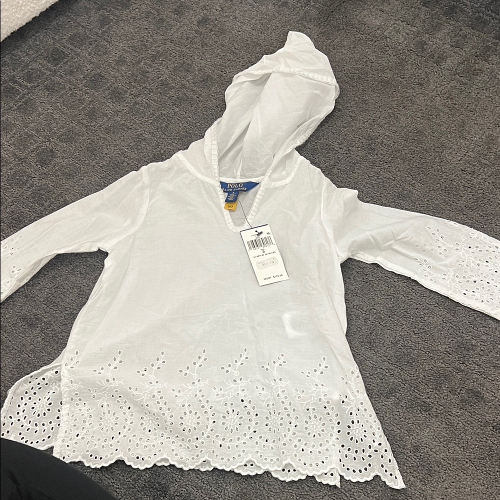 Ralph Lauren Kids White Eyelet Hoodie